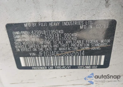 2013 Subaru Impreza 2.0I Premium из США, поврежденный, VIN JF1GJAD67DG025514